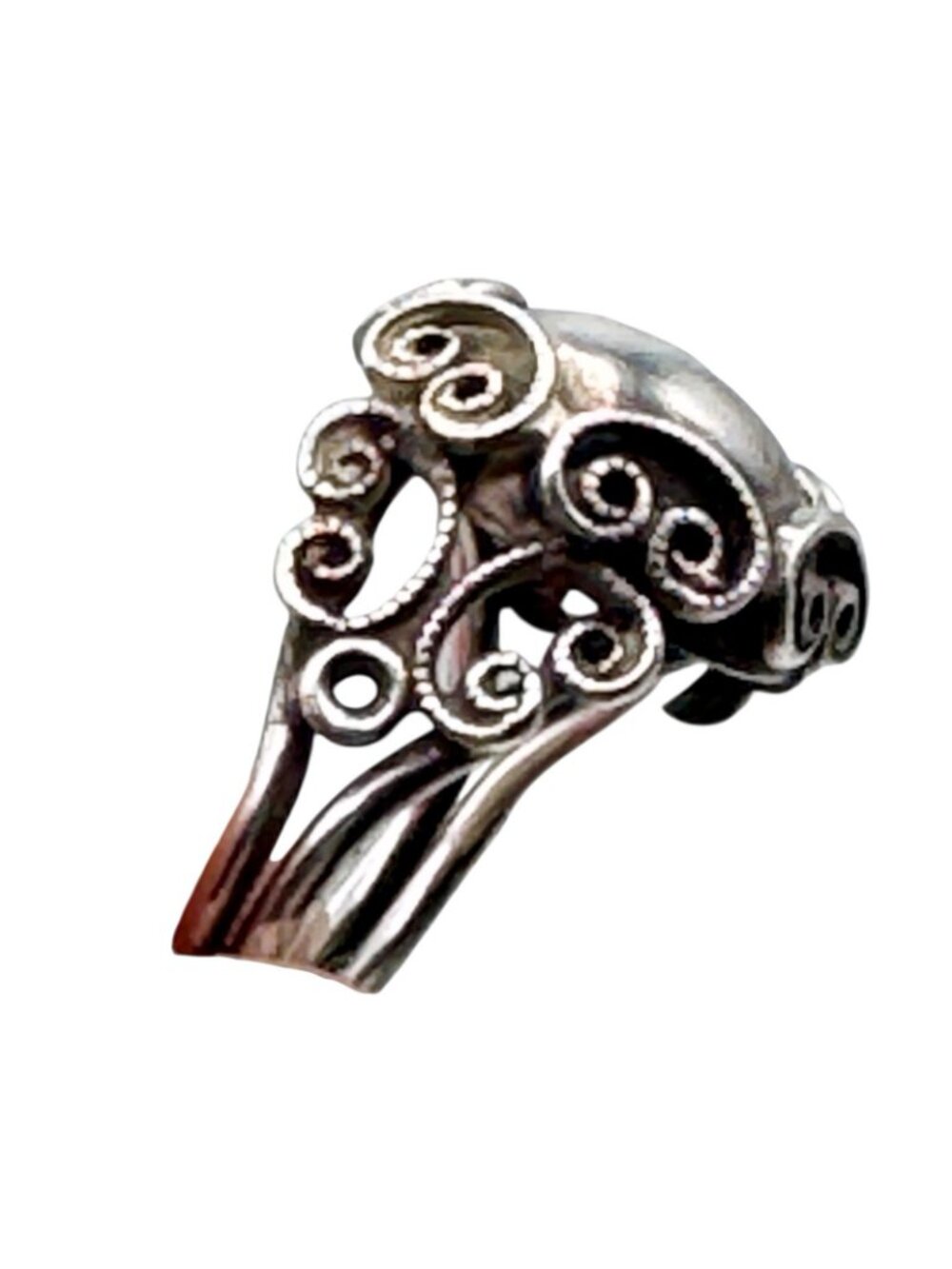 Beau Sterling Dome Ring Filigree Art Nouveau Revival Vintage 1970s Adjustable - Picture 7 of 10